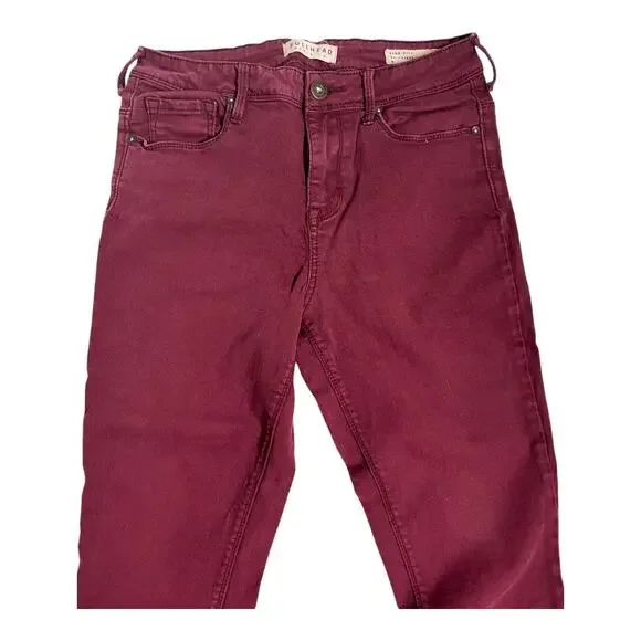 Bullhead High-Rise Skinniest Skinny Jeans Burgundy Maroon 9 - Picture 2 of 7